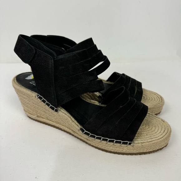 Eileen Fisher Black Open Toe Espadrille Wedge with Velcro Closure Minimalist - Picture 1 of 7